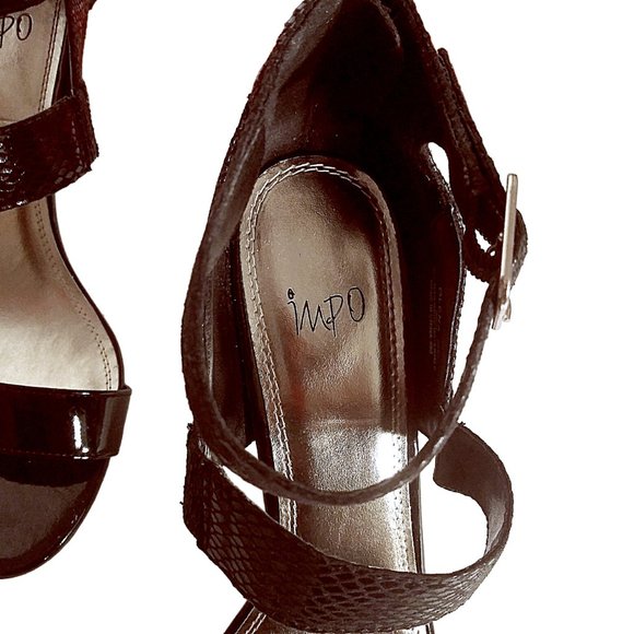 Black Textured Open Toe Olena Heels,  Black Strappy Animal Print Stilettos Heels - Picture 7 of 14